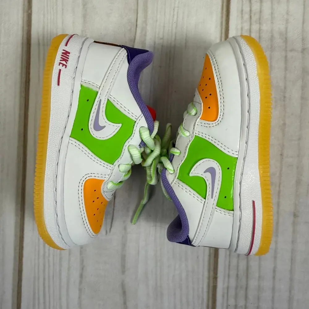 Nike Air Force 1 Toddler Shoes‎ White Orange Green Purple Yellow Size 6C